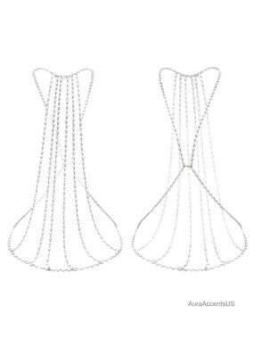 Elegant Multi Layer Pearl Body Chain 5 Strand Draped Back Necklace Bridal